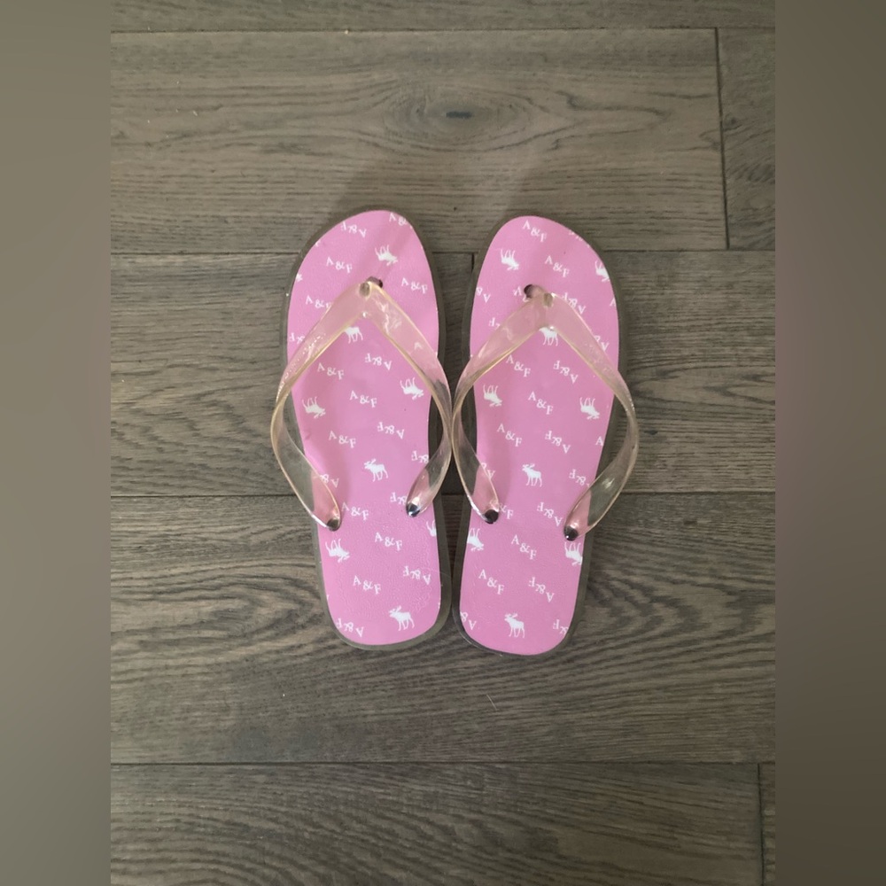 A&F Abercrombie and Fitch Jelly Pink Flip Flops Sandals Slippers Moose Logo